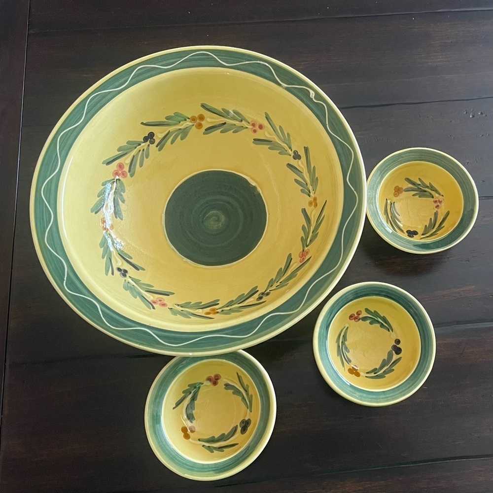 Williams Sonoma Handcrafted Yellow and Green Ceramic Bowl Set